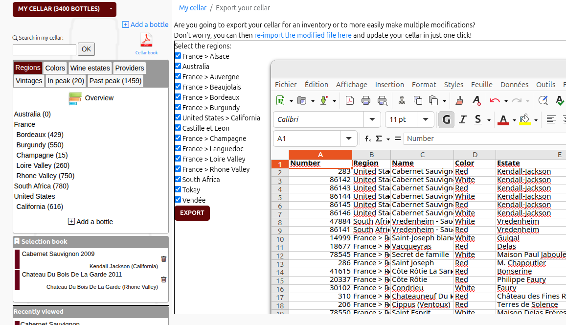 Export for restaurant or personal wine cellar inventory This is a screenshot, please click to go to the next screen.